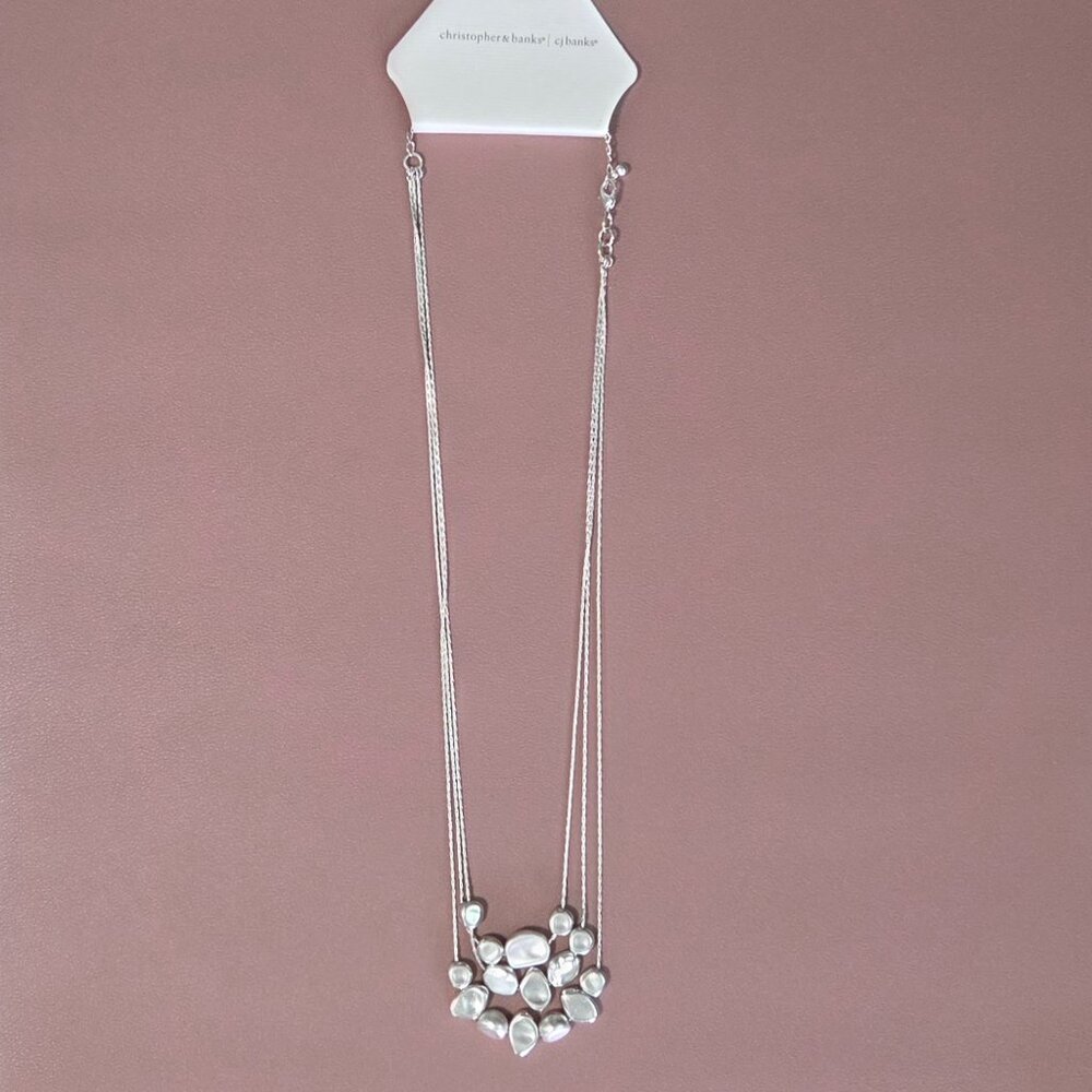 CJ Banks Silver-Tone Multi-Strand Layered Pearl/Bead Necklace, NWT